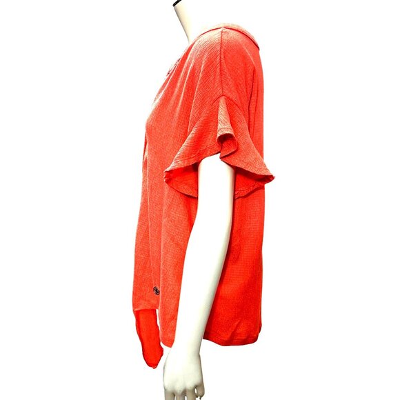 Adrienne Vittadini Coral Red Button Short Sleeve Tie Front Chic Retro Blouse XL - Picture 3 of 12